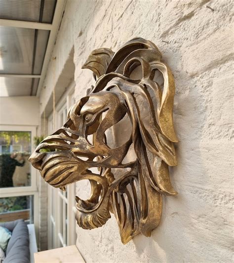 metal fabricated lion head|lion wall mount.